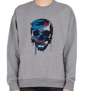 The Kooples Embroidered Skull Relaxed Fit Grey Cotton Sweatshirt Size L